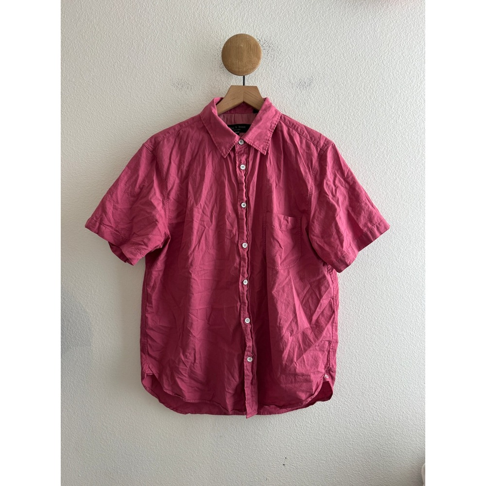 Rag & Bone Mens Pink Short Sleeve Button Down Shirt Size Medium